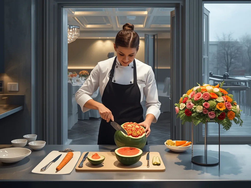 Rzeźbiarz w owocach i warzywach