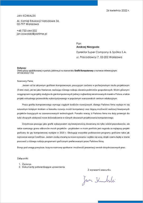 Szablon listu motywacyjnego - nowoczesny