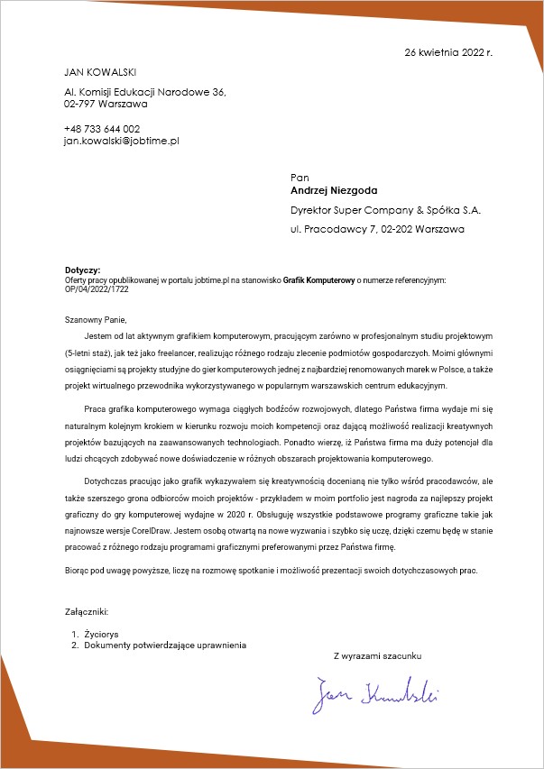 Szablon listu motywacyjnego - profesjonalny